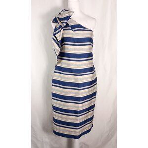 Banana Republic One Shoulder Cascade Bow Striped Dress Size 2 NWT $148